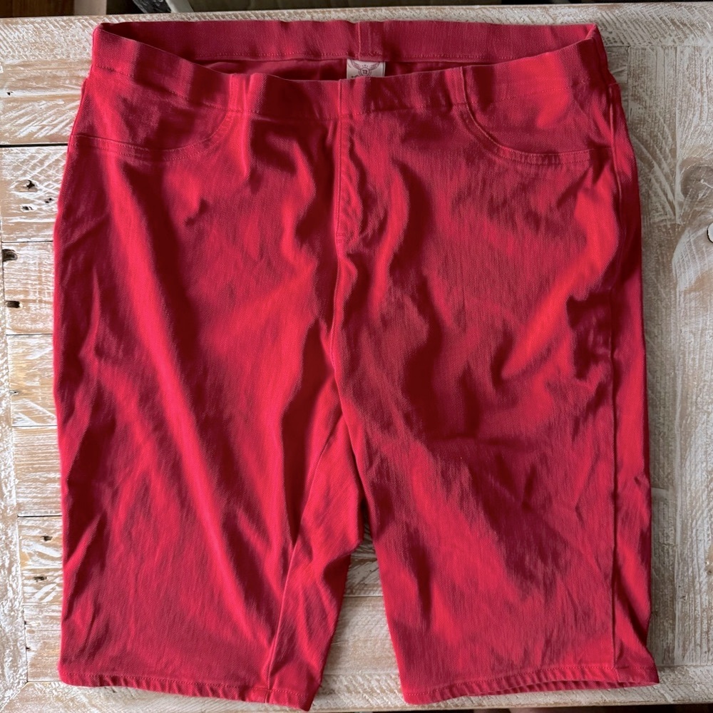 👖 Faded Glory Red Jean Shorts XXL | Stretchy Comfy Pull-On Style 👖 ~2X